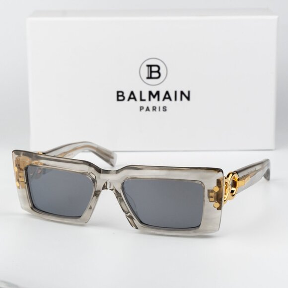 Balmain Women Sunglasses Grey Crystal Flash Rectangle IMPERIAL BPS-145C-53 - Picture 1 of 11